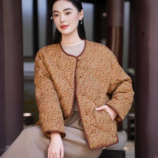 红云纱二经绞罗圆领短款 觅萝香冬 90白鹅绒 羽绒服 26MM香云纱