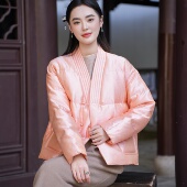 26MM浮光锦 短款 90白鹅绒 交领 长袖 觅萝香 珠扣大口袋 羽绒服