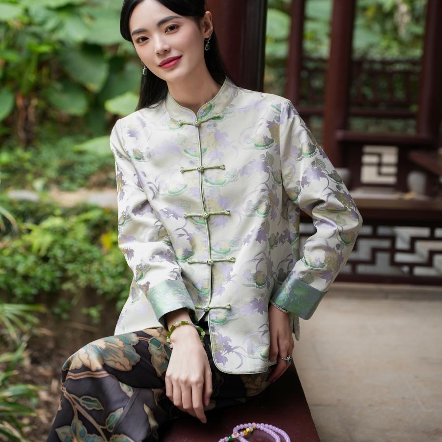 【非遗名家宋锦 李德喜】觅萝香原创2025年秋季鸳鸯溪水对襟衬衫