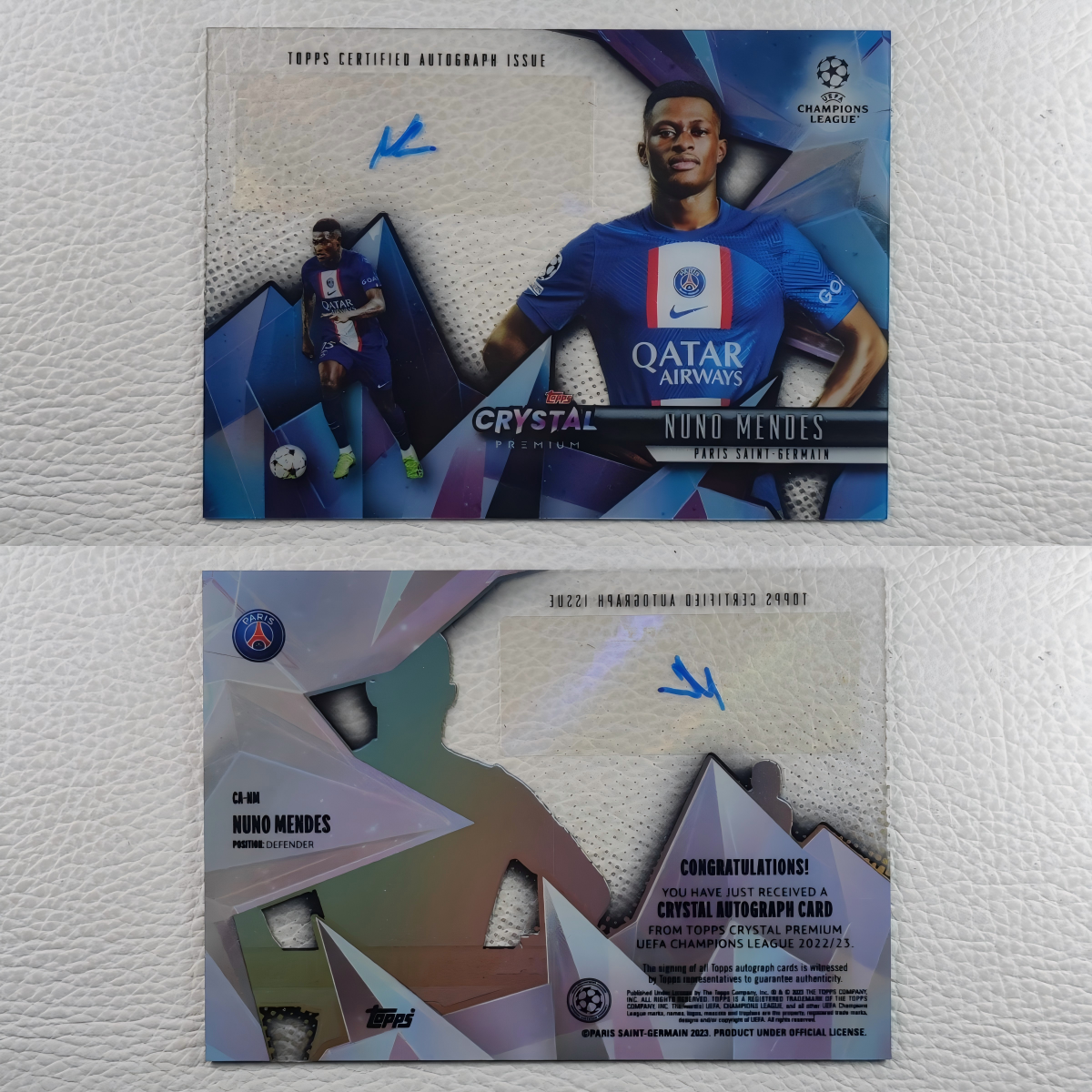 Topps 欧冠水晶 巴黎圣日尔曼 门德斯 MENDES 亲签 签字 球星卡