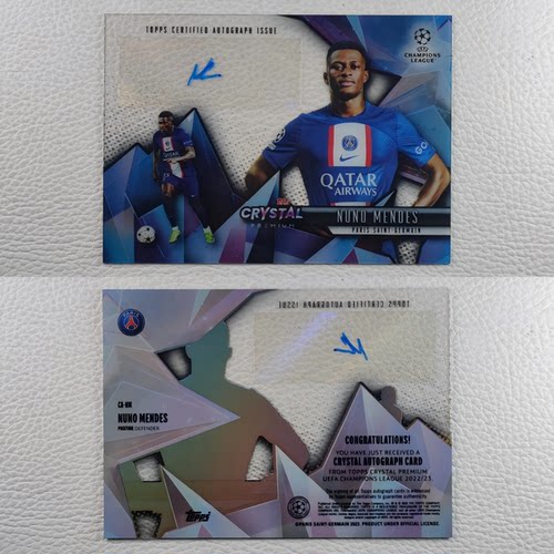 Topps 欧冠水晶 巴黎圣日尔曼 门德斯 MENDES 亲签 签字 球星卡
