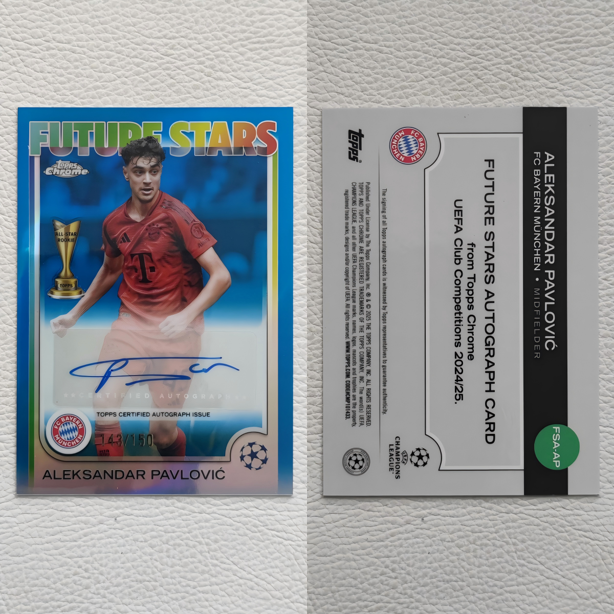 TOPPS 2025 Chrome 拜仁慕尼黑 帕夫洛维奇 亲签 签名 球星卡