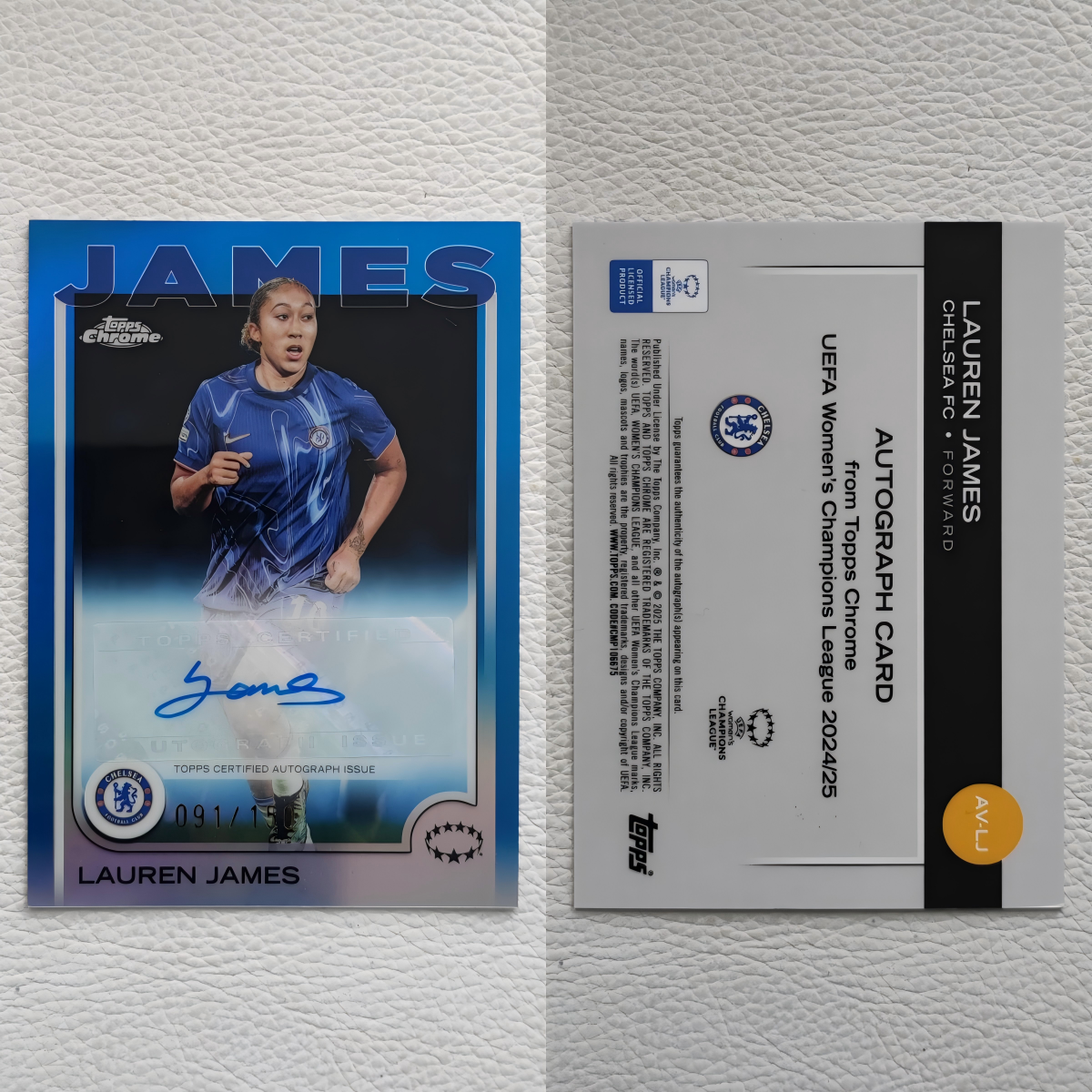 Topps Chrome 切尔西 劳伦 詹姆斯 詹妹 亲签 签名 球星卡 周边