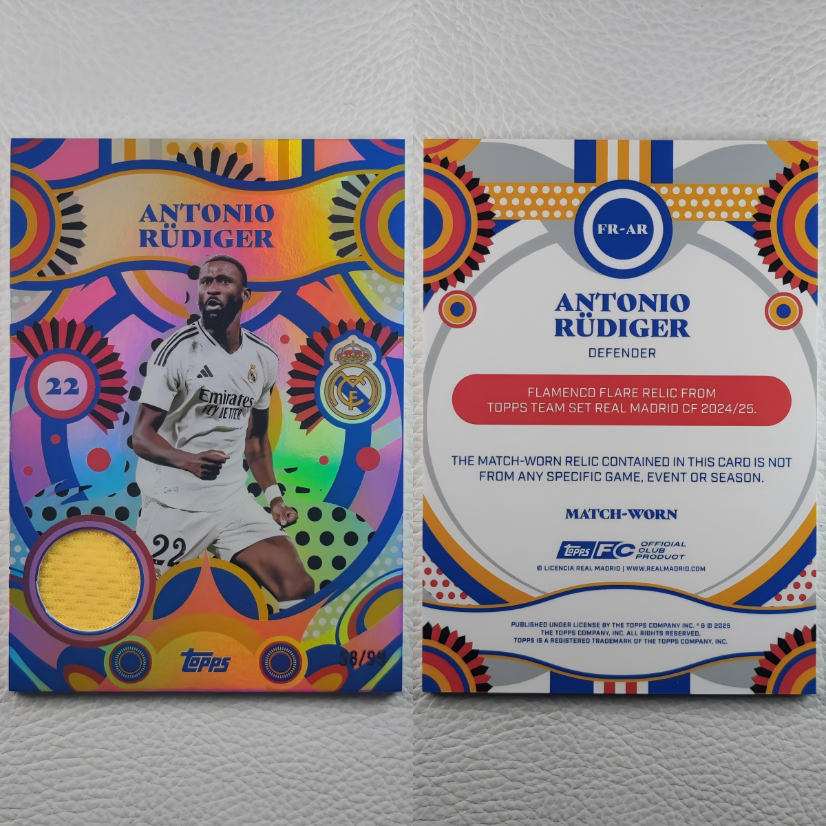 Topps 2025 Team 皇家马德里 吕迪格 落场球衣物料 球星卡 周边