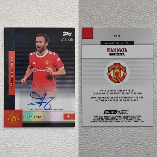 Topps 曼联 Team 胡安 马塔 JUAN MATA 亲签 签字 签名 球星卡