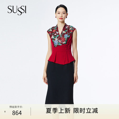 古色25春夏新品黑色印花连衣裙