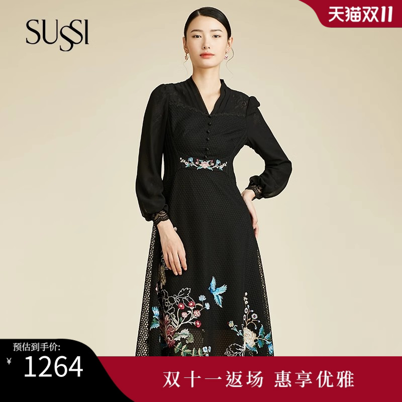 古色25春商场同款黑色连衣裙