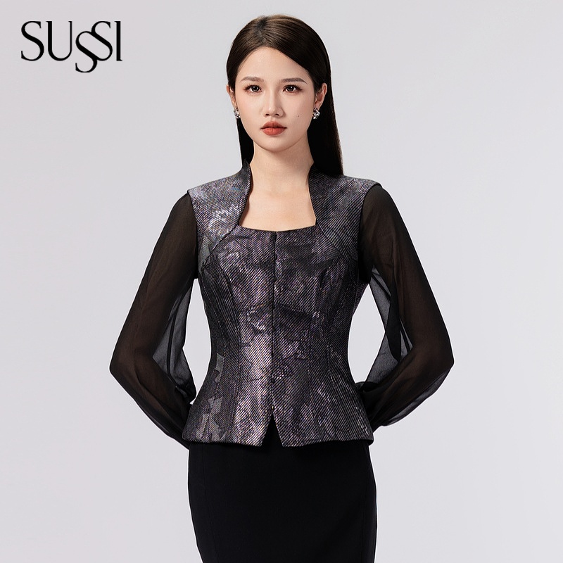 SUSSI/古色24秋季新品紫色百搭款质感提花收腰马甲女装