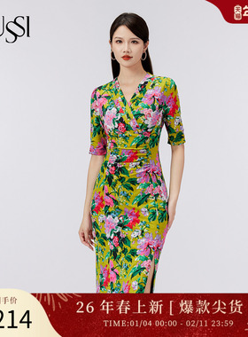 SUSSI/古色古色25春商场同款黑色V领蕾丝刺绣连衣裙112AX206272