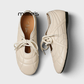 浅米色舒适百搭单鞋 MILLIE 复古系带平底鞋 女2026春季 妙丽法式