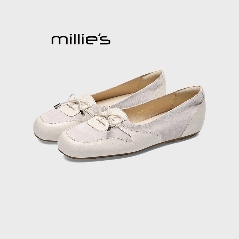 MILLIE'S/妙丽复古风真皮乐福鞋女2026新品蝴蝶结软底百搭豆豆鞋Z,女鞋,乐福鞋（豆豆鞋）,淘宝优惠券,粉丝福利购,淘宝优惠卷