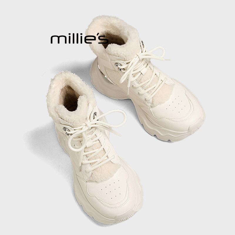 MILLIE'S/妙丽加绒棉鞋女冬季加厚保暖高帮老爹鞋厚底雪地靴棉靴Q,女鞋,马丁靴,淘宝优惠券,粉丝福利购,淘宝优惠卷
