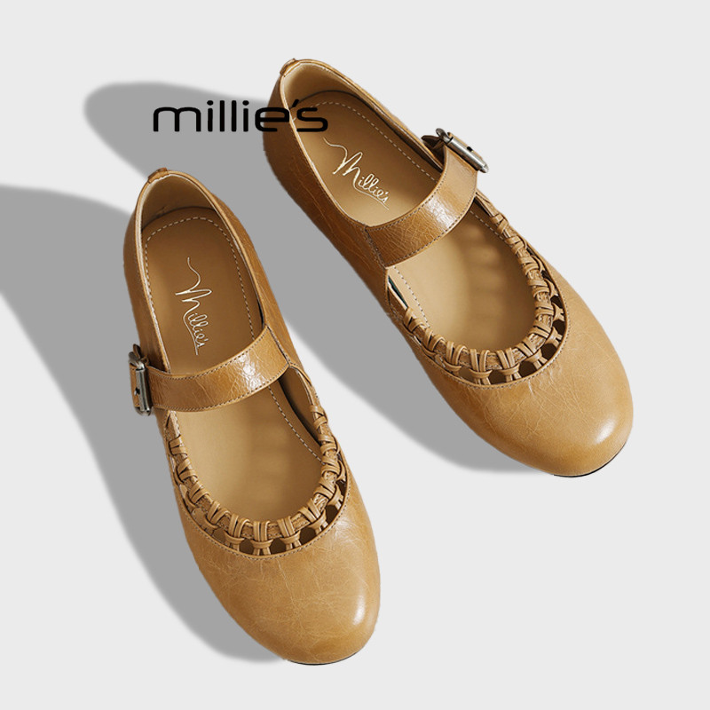 MILLIE'S/妙丽2026春款真皮气质法式复古玛丽珍鞋浅口平底单鞋女,女鞋,浅口单鞋,淘宝优惠券,粉丝福利购,淘宝优惠卷