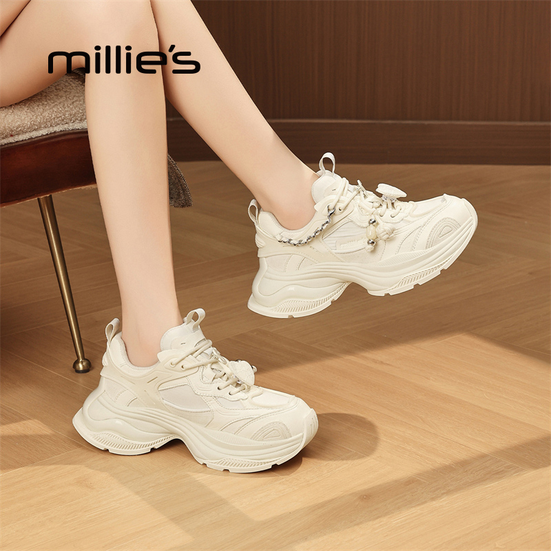 MILLIE'S/妙丽真皮厚底老爹鞋女