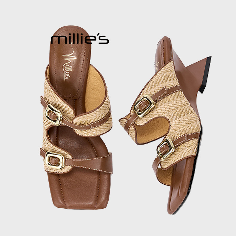 MILLIE'S/妙丽一脚蹬高跟凉鞋女2026夏季款露趾配裙子不累脚凉拖Z