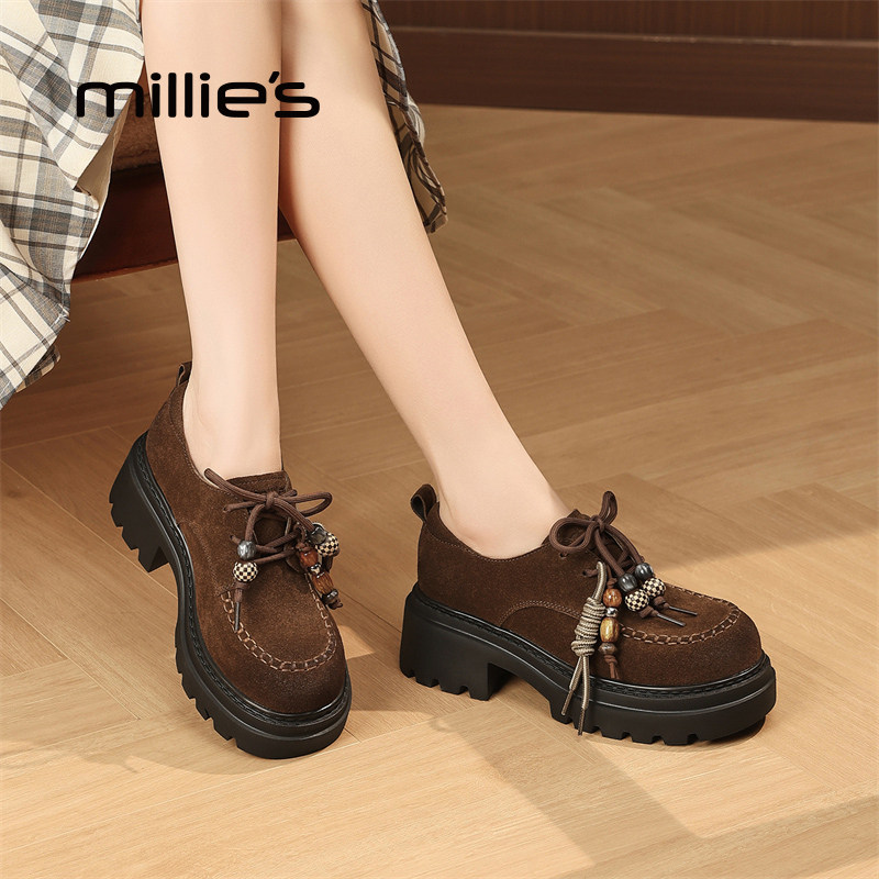 MILLIE'S/妙丽真皮厚底休闲鞋
