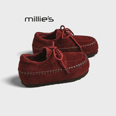 妙丽冬款 加绒厚底增高丑萌大头勃肯鞋 MILLIE 女休闲复古乐福鞋