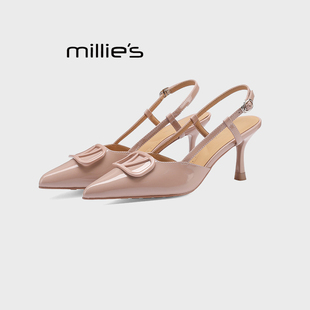 MILLIE'S/妙丽女鞋2026夏季款法式尖头细跟高跟鞋外穿配裙子凉鞋