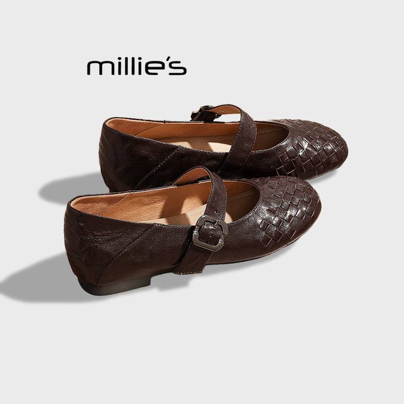 MILLIE'S/妙丽复古编织单鞋雨鞋