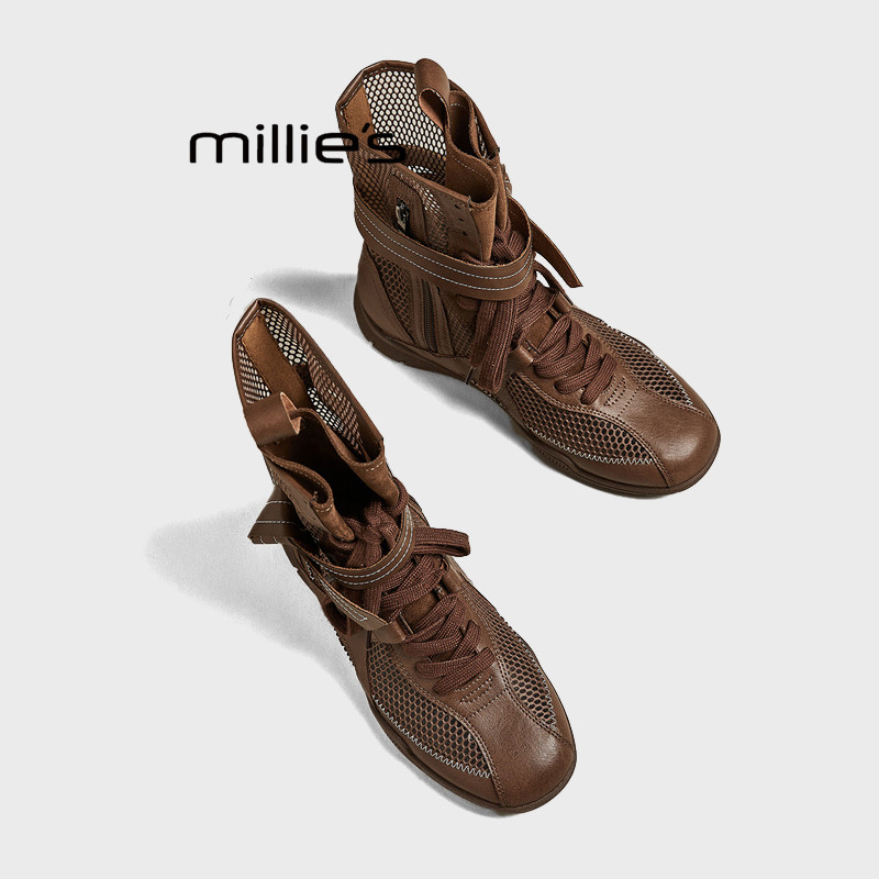 MILLIE'S/妙丽真皮网面凉靴女