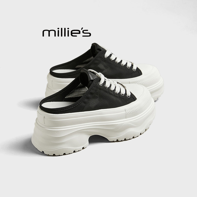 MILLIE'S/妙丽夏季新款松糕厚底小个子增高包头半拖鞋无后跟女鞋