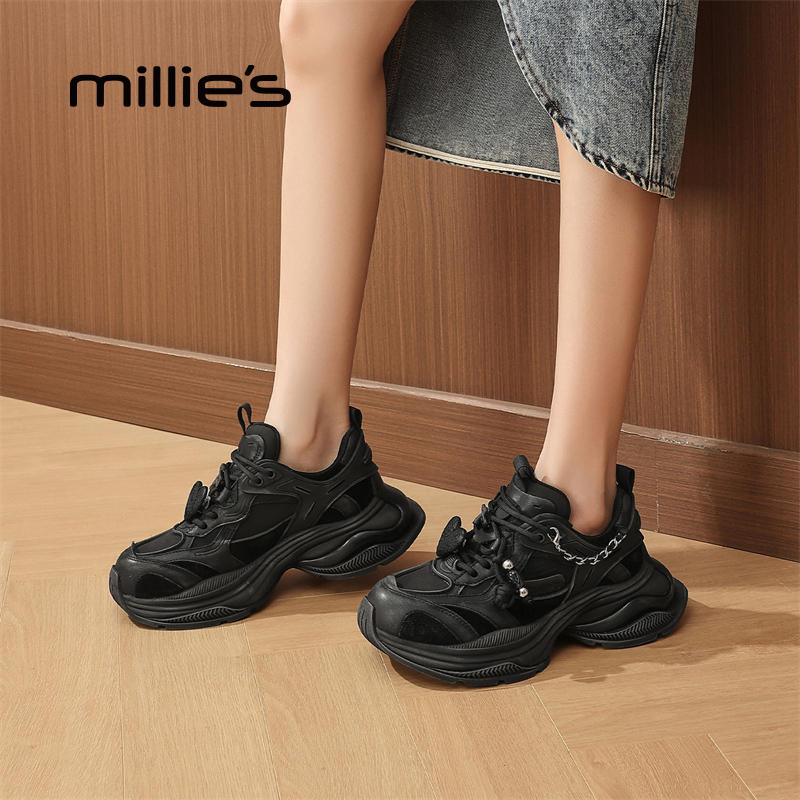 MILLIE'S/妙丽真皮厚底老爹鞋女