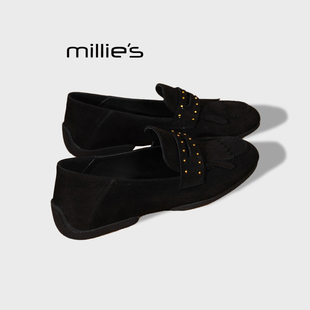 MILLIE'S/妙丽英伦风乐福鞋2026秋季舒适平底一脚蹬正装小皮鞋女