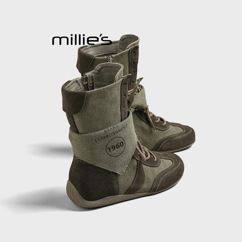 MILLIE'S/妙丽工装马丁靴女外穿2025夏款中筒靴百搭复古休闲短靴