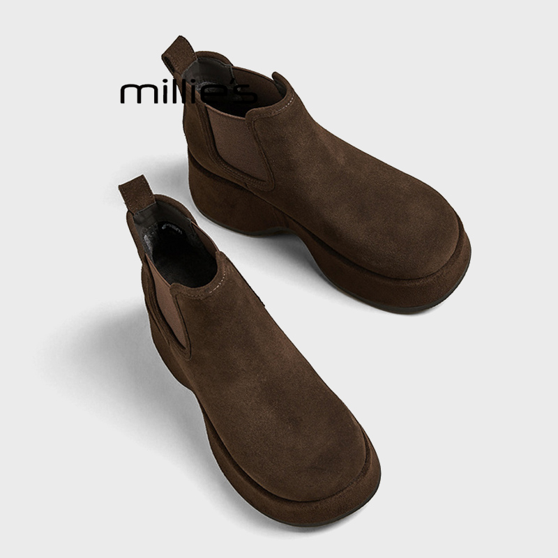 MILLIE'S/妙丽松糕底增高切尔西靴冬季新款通勤潮流加绒时装靴女Z