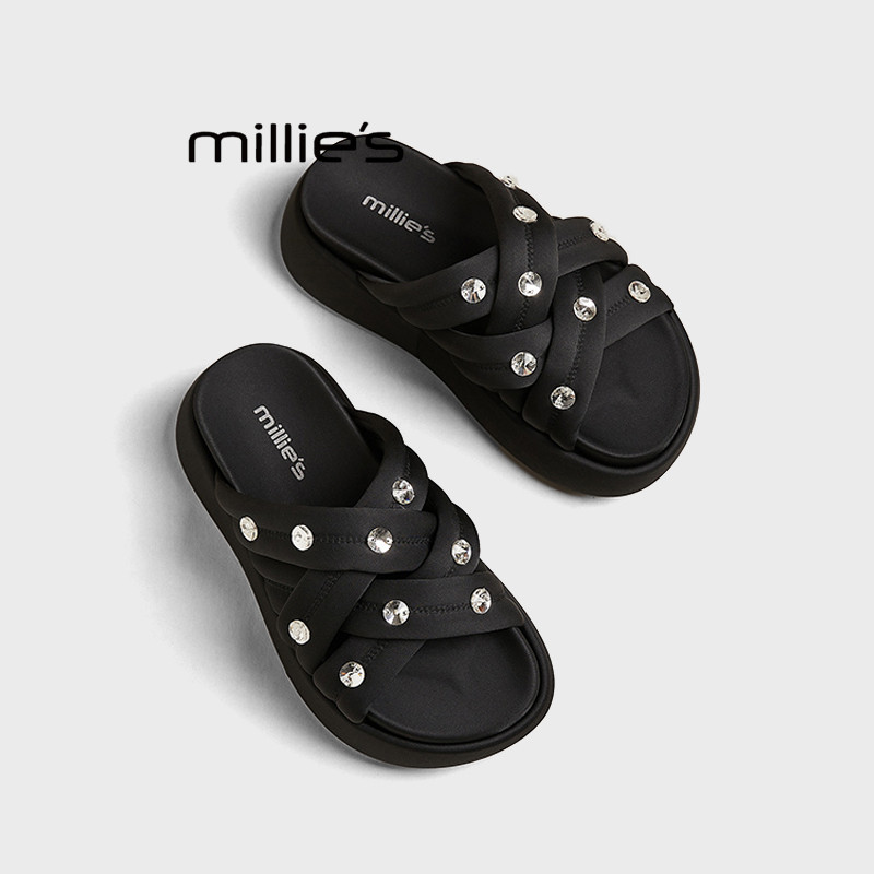 MILLIE'S/妙丽2026夏款罗马风凉拖鞋女外穿百搭厚底真皮女士拖鞋