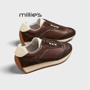 MILLIE'S/妙丽阿甘鞋女款华夫鞋显脚小真皮厚底德训鞋休闲运动鞋