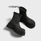 妙丽黑色厚底短筒靴女冬季 MILLIE 加绒防水防滑机车靴瘦瘦靴Z