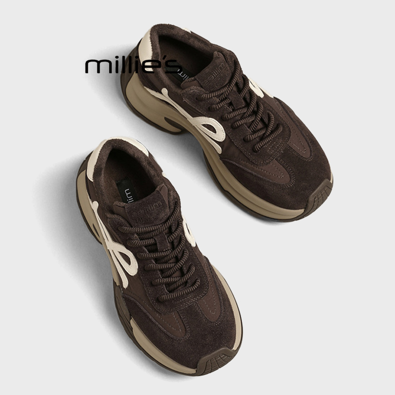 MILLIE'S/妙丽真皮厚底老爹鞋女