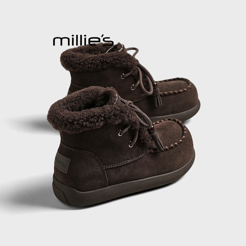 MILLIE'S/妙丽秋冬季加绒加厚保暖系带百搭流苏羊羔毛复古雪地靴Z,女鞋,时尚雪地靴,淘宝优惠券,粉丝福利购,淘宝优惠卷