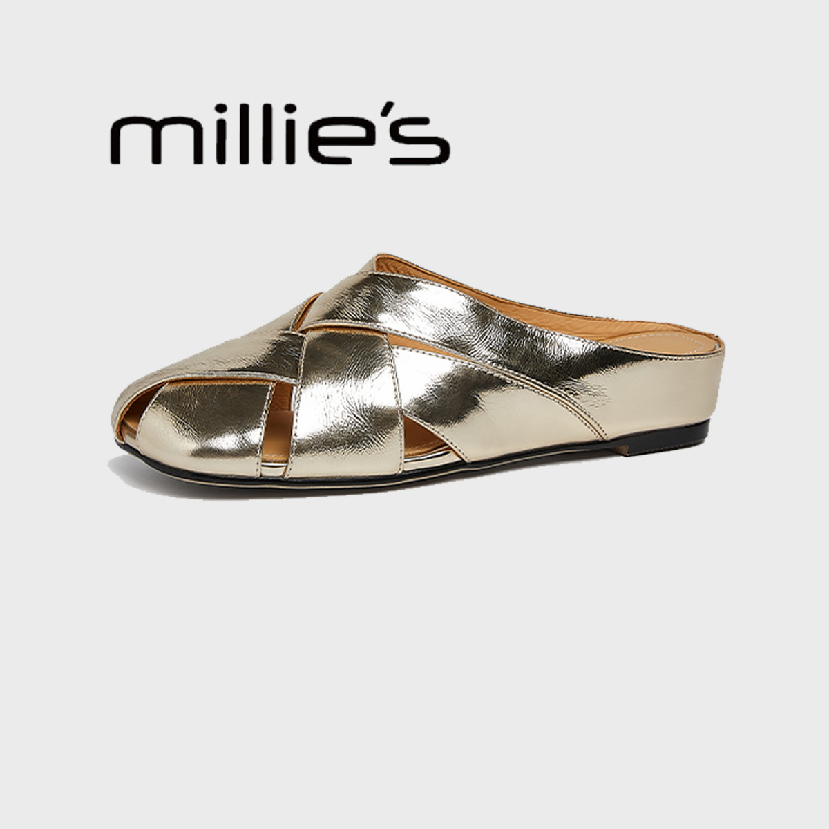 MILLIE'S/妙丽包头半拖鞋女外穿夏季新款法式复古平底一脚蹬凉拖,女鞋,德训鞋,淘宝优惠券,粉丝福利购,淘宝优惠卷