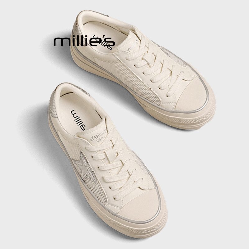 MILLIE'S/妙丽增高厚底板鞋女2026夏款百搭时尚休闲鞋星星小白鞋Z