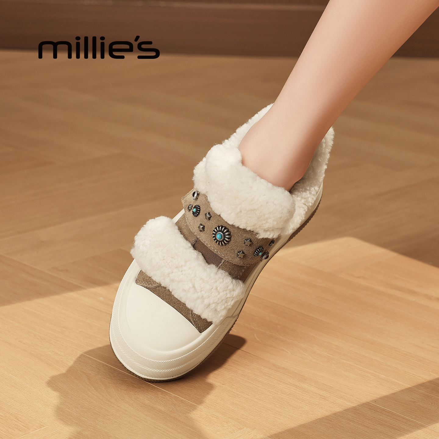 MILLIE'S/妙丽真皮厚底休闲板鞋