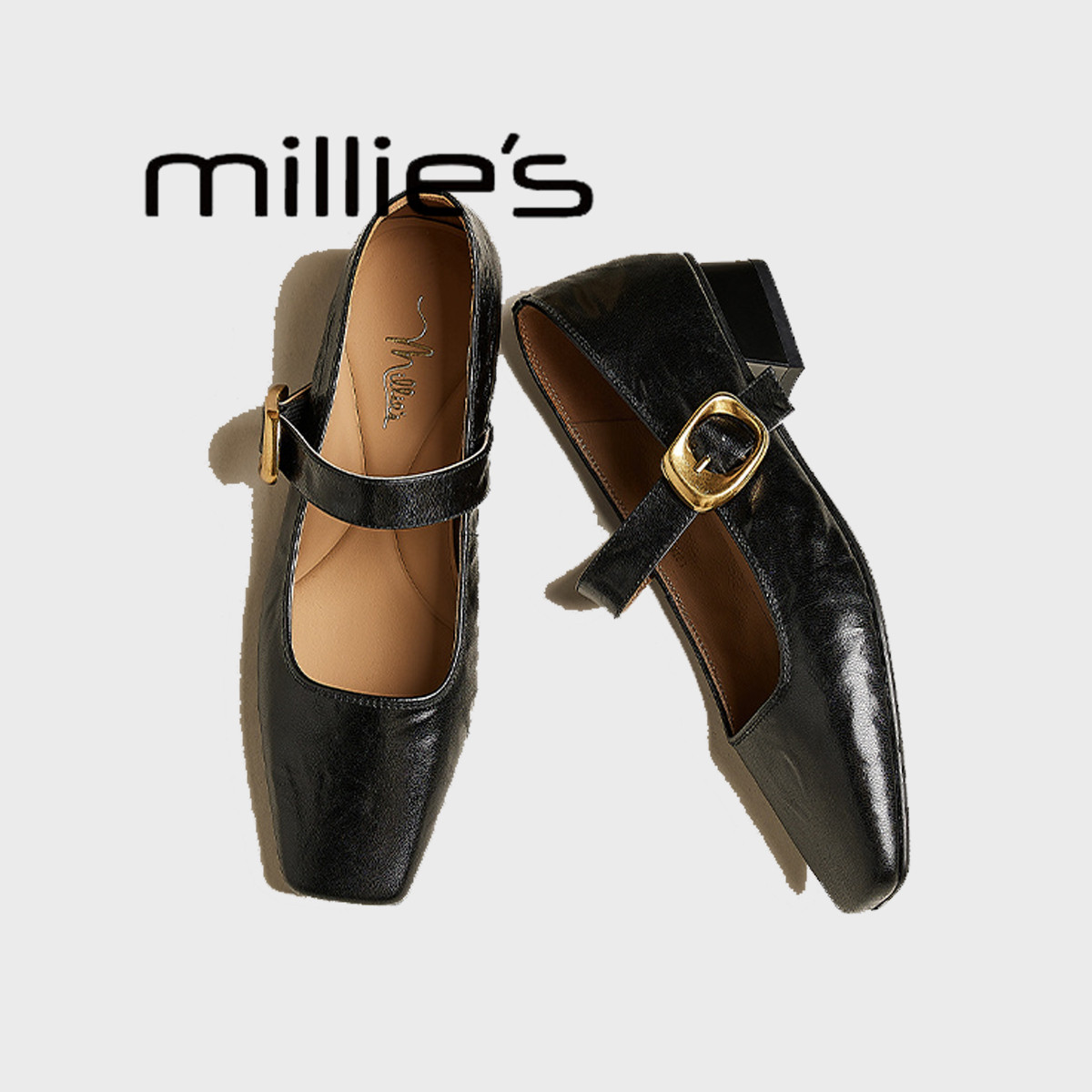 millies妙丽羊皮单鞋女2026新款春季方头复古玛丽珍鞋配裙子通勤