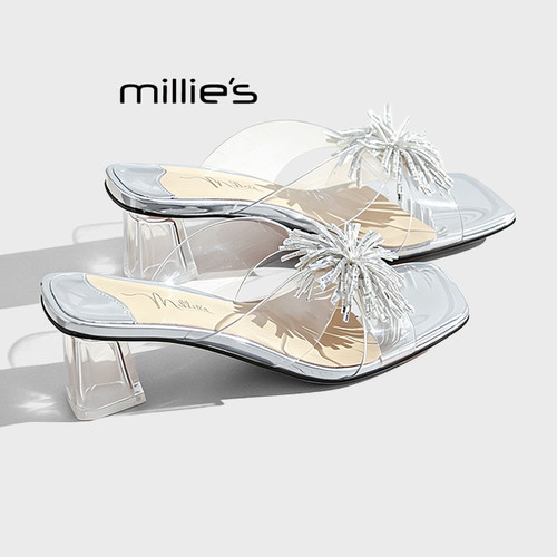 MILLIE'S/妙丽透明粗跟烟花凉鞋