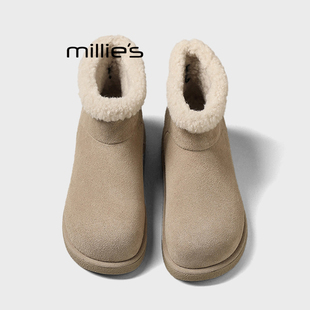 棉鞋 妙丽毛绒雪地靴女短靴加绒保暖内增高切尔西靴冬季 MILLIE