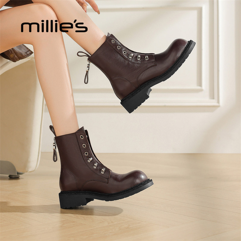 MILLIE'S/妙丽复古粗跟时装靴