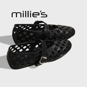 MILLIE 玛丽珍一字扣带软底百搭 女浅口2026夏款 妙丽镂空单鞋