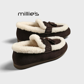 妙丽羊羔毛毛乐福鞋 女秋冬加绒一脚蹬棉单鞋 MILLIE 平底豆豆鞋