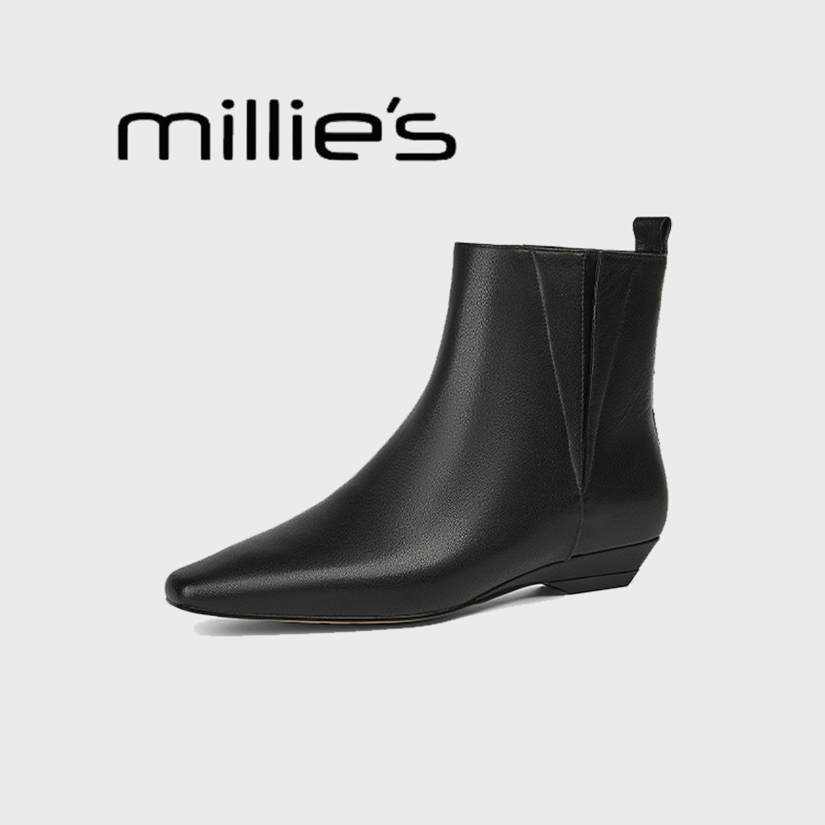 MILLIE'S/妙丽尖头靴子女超软小羊皮短靴法式小踝靴春时尚女皮鞋