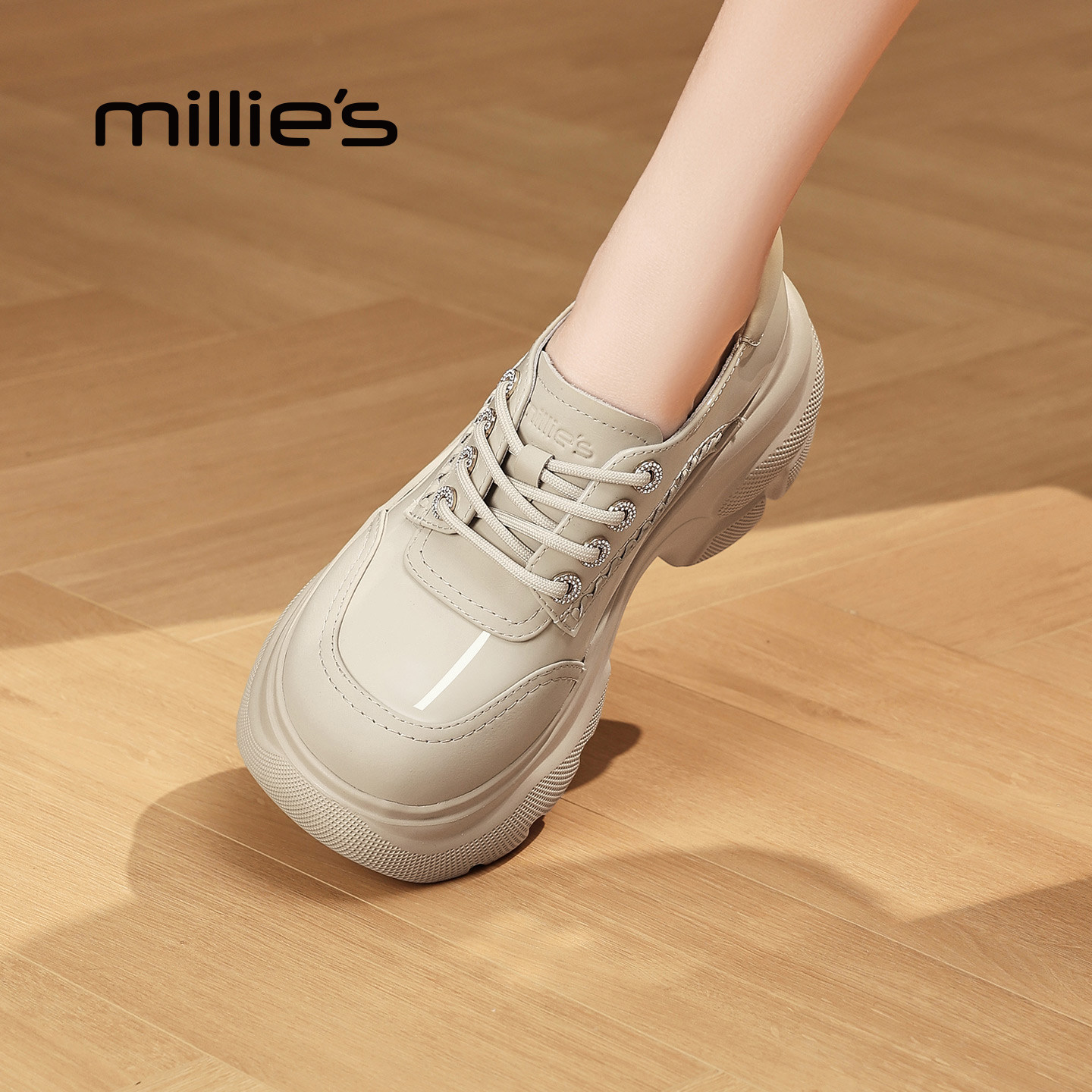 MILLIE'S/妙丽厚底乐福鞋女2026春季新款英伦风真皮百搭休闲鞋Q,女鞋,时尚芭蕾鞋,淘宝优惠券,粉丝福利购,淘宝优惠卷