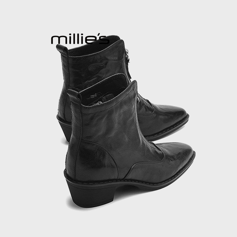 MILLIE'S/妙丽真皮高跟短靴女