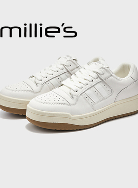 MILLIE'S/妙丽新款圆头厚底低帮鞋系带休闲时尚运动增高板鞋春秋
