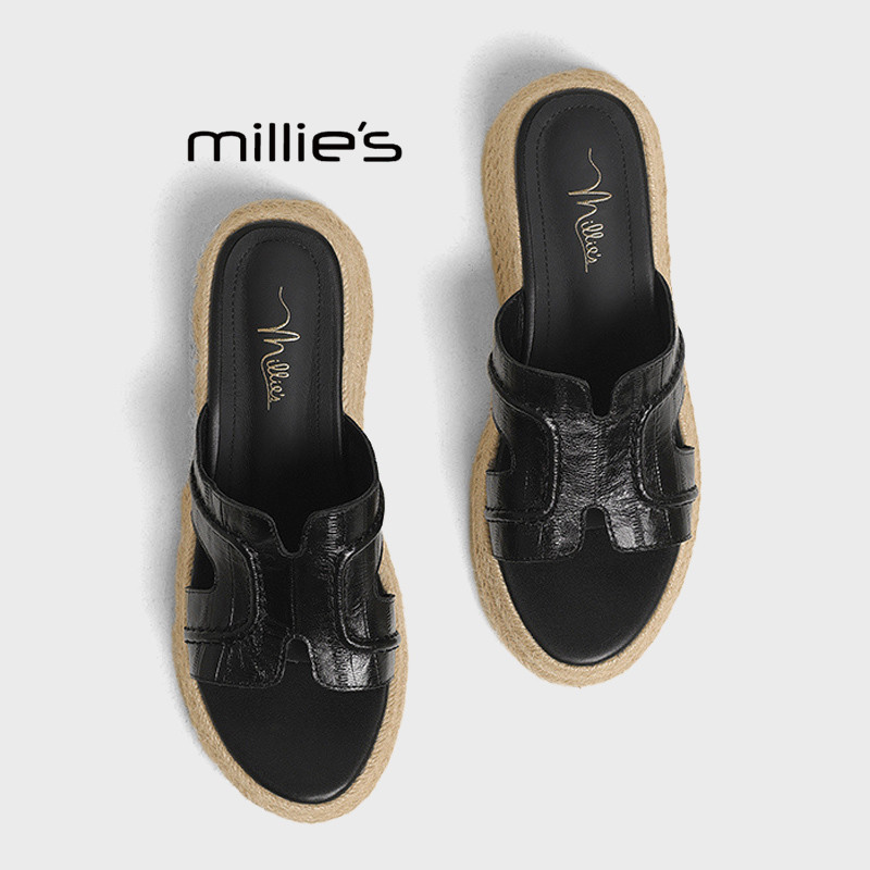 MILLIE'S/妙丽草编厚底一字拖女2026夏季款增高小个子防滑凉拖鞋Z