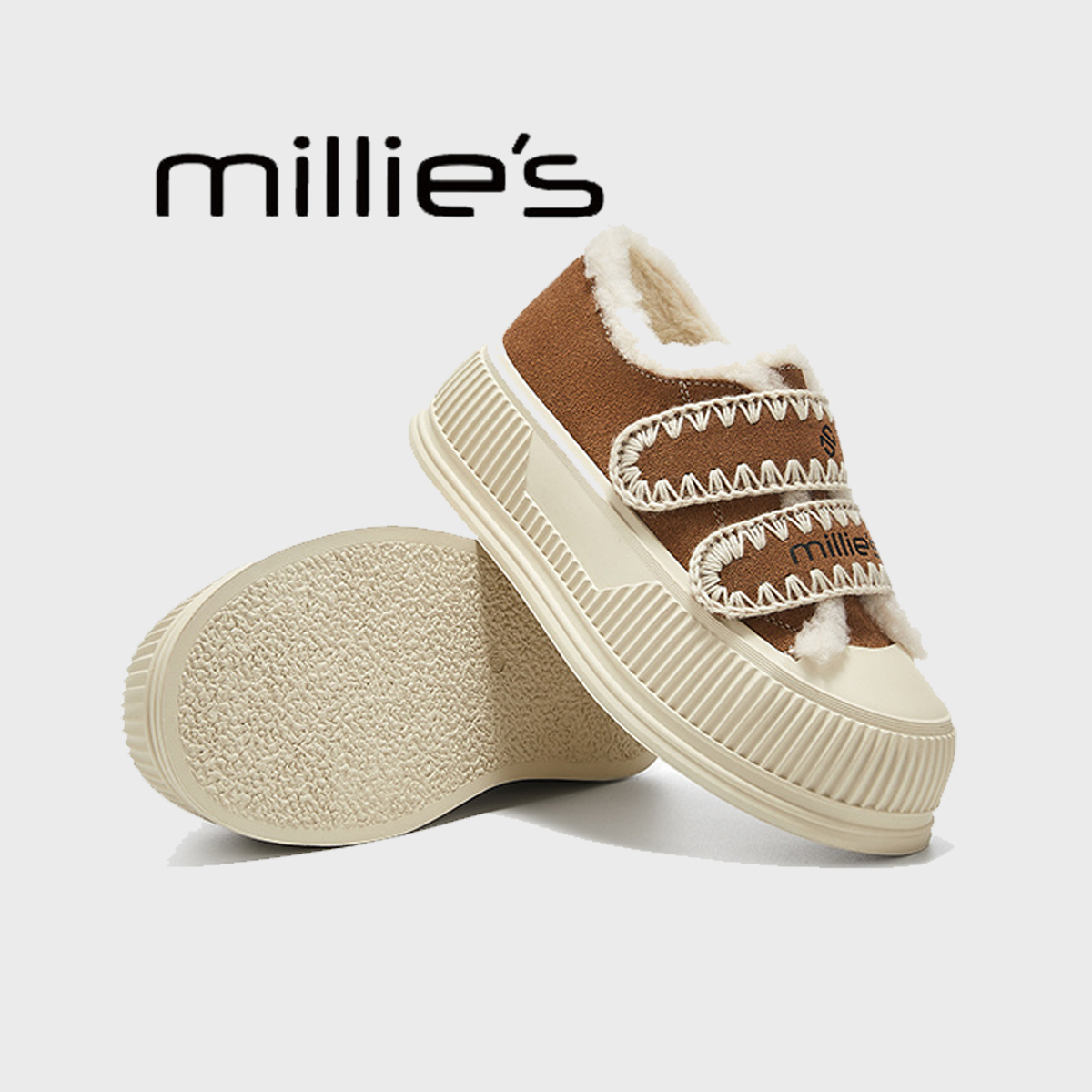 MILLIE'S/妙丽2025秋冬新款加绒保暖魔术贴厚底饼干鞋女棉鞋Z