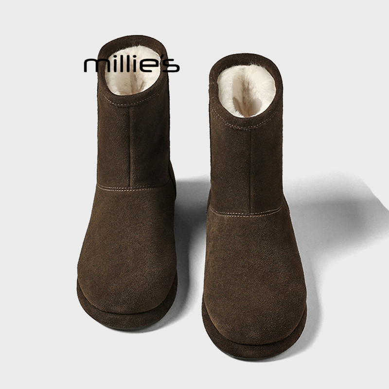 MILLIE'S/妙丽简约切尔西靴女短靴加绒保暖平底经典咖色冬季棉靴Z,女鞋,切尔西靴,淘宝优惠券,粉丝福利购,淘宝优惠卷